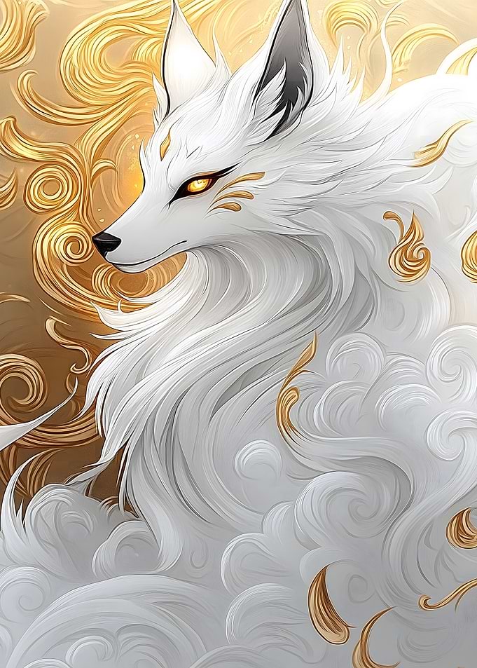 White Fox with Golden Accents