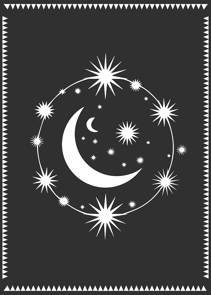 Celestial Moon and Stars in Minimalist Black and White