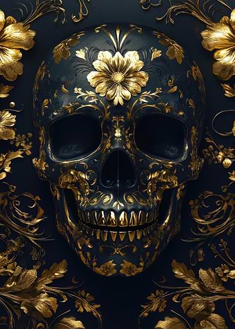 Gold Skull with Floral Design