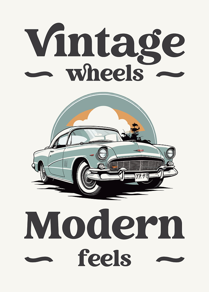 A vintage coupe, depicted in a rear view.