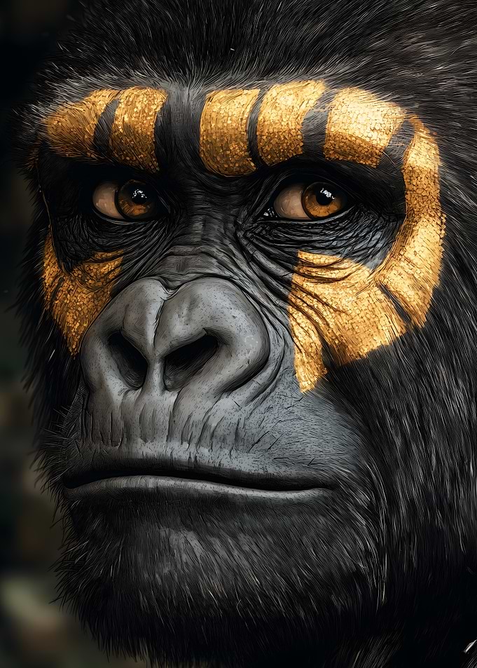 Gorilla Portrait with Gold Markings