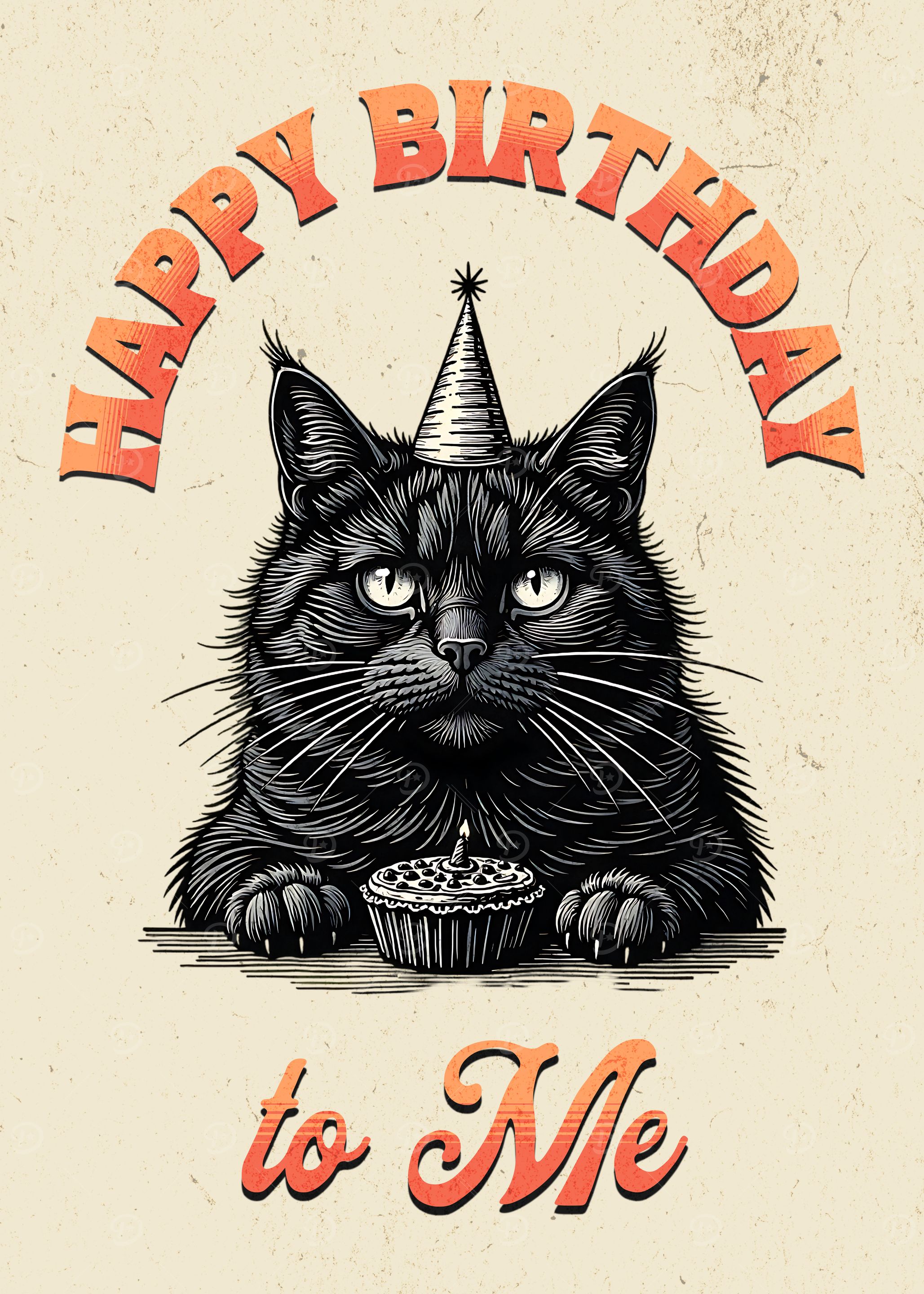 Happy Birthday to Me Introverted Black Cat Vintage