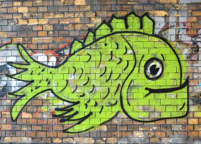 Green Fish Graffiti Street Art