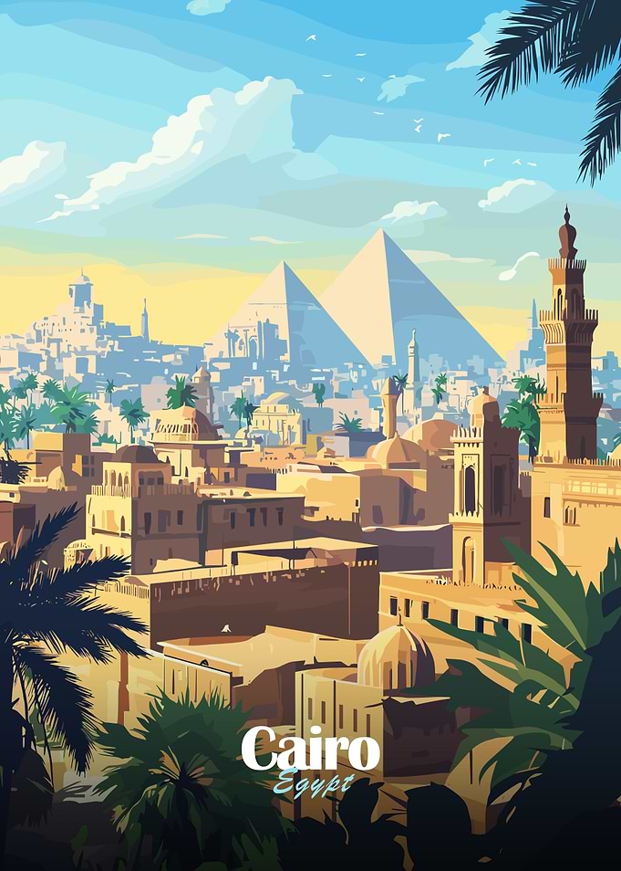Cairo Skyline with Pyramids