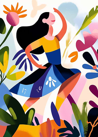 Joyful Dance in Nature: Colorful Modern Art Print