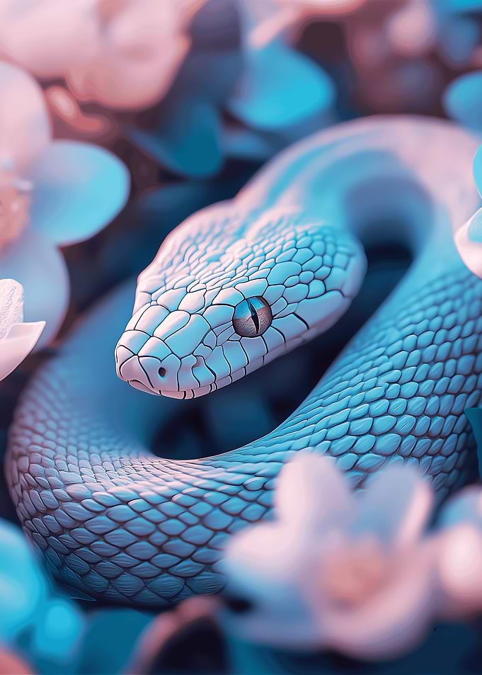 Mystic Eye of the Serpent Among Flowers