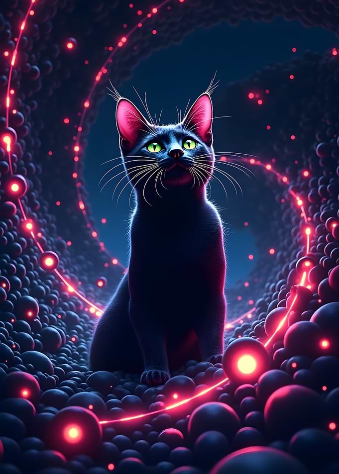 Black Cat in Neon Tunnel