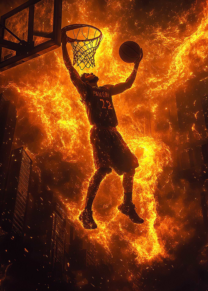 Basketball Player in Flames
