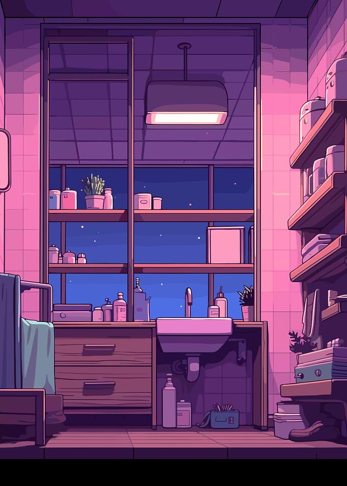 Nighttime Bathroom Interior