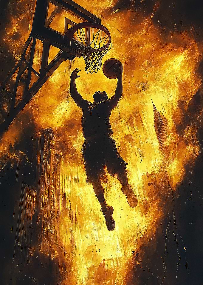 Basketball Silhouette in Flames