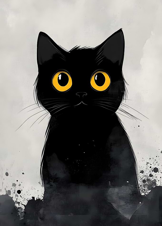 Dark Black Cat with Big Yellow Eyes
