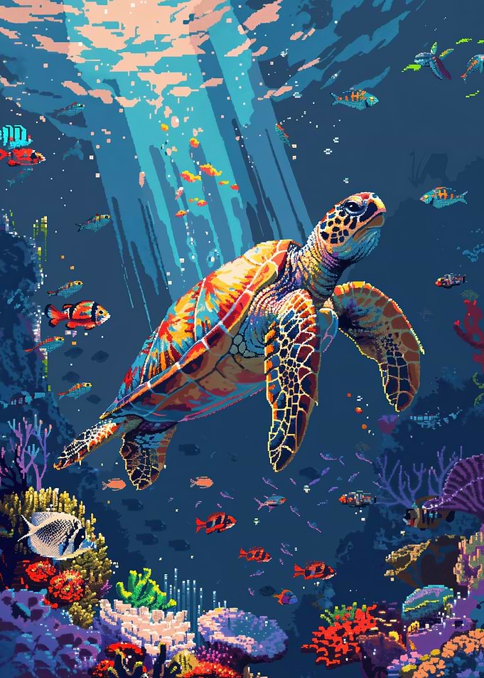 Sea Turtle Underwater Pixel Art