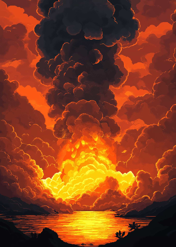Light PIxel Art Fiery Sky