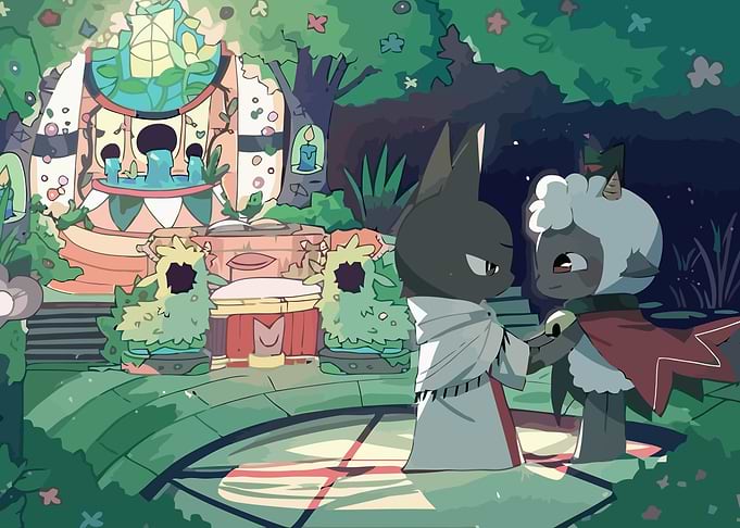 Cat and Sheep in a Garden
