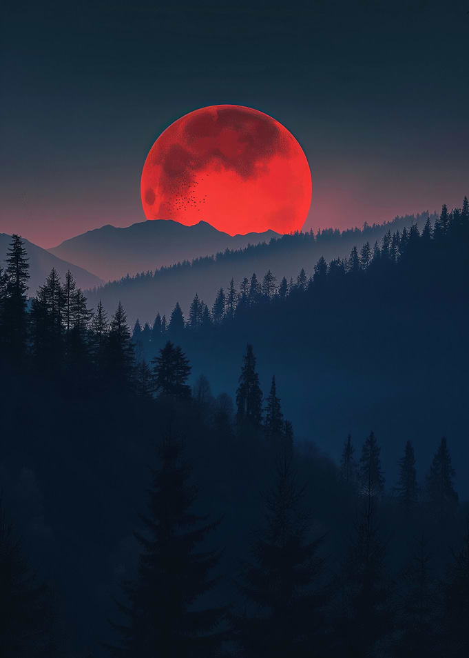 Blood Moon Over Mountains