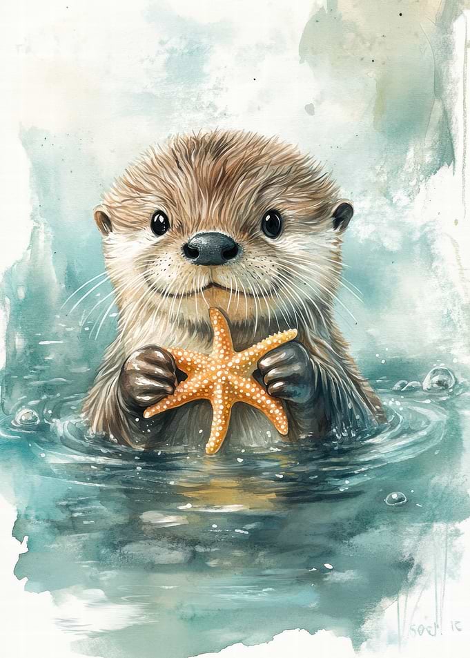 Cute Otter with Starfish