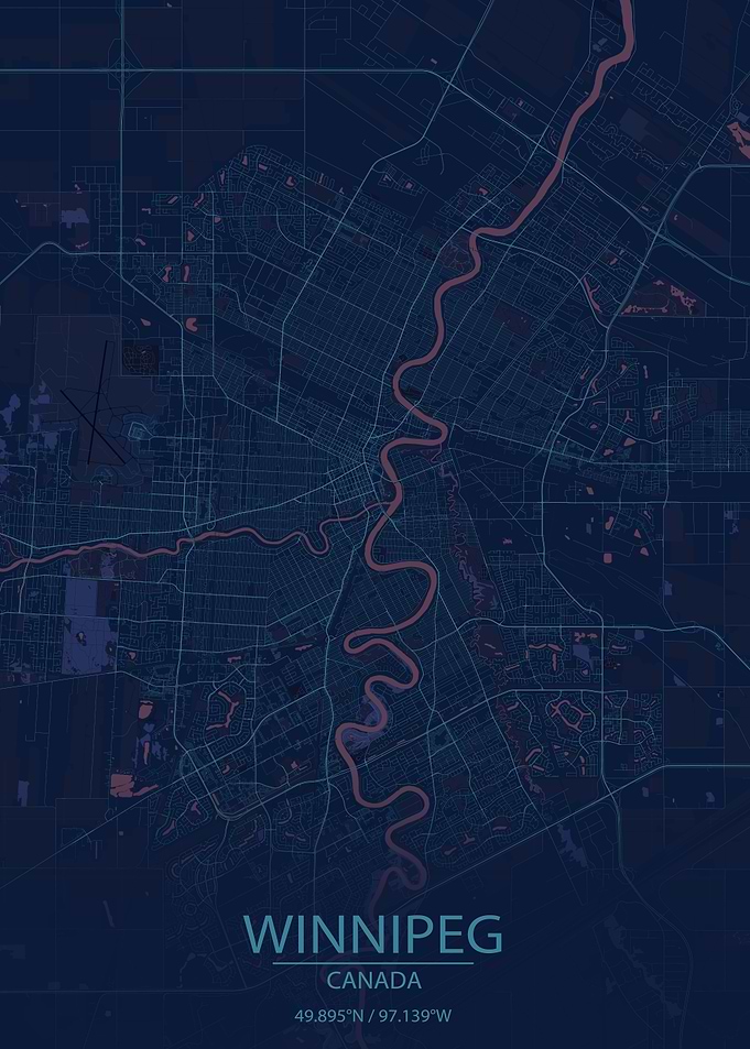 Winnipeg Canada Blue and Purple City Map