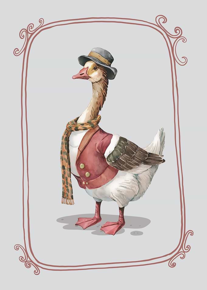 Cute Goose in a Hat and Scarf