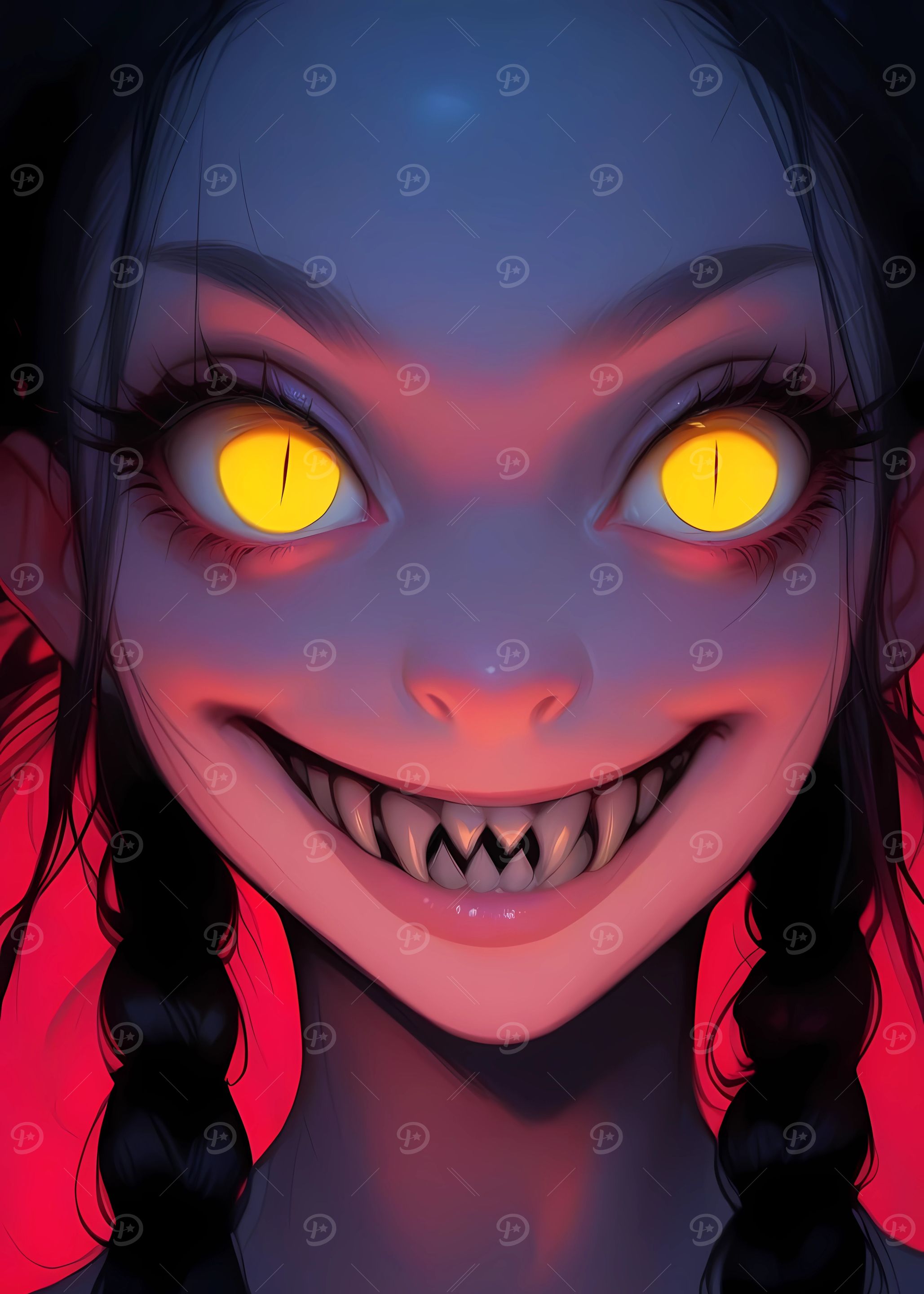 Smiling Girl with Yellow Eyes