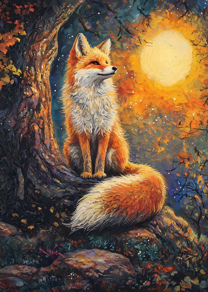Fox Under Full Moon