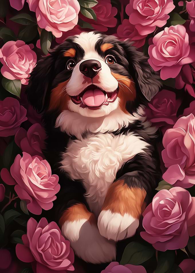 Bernese Mountain Dog Puppy in Roses