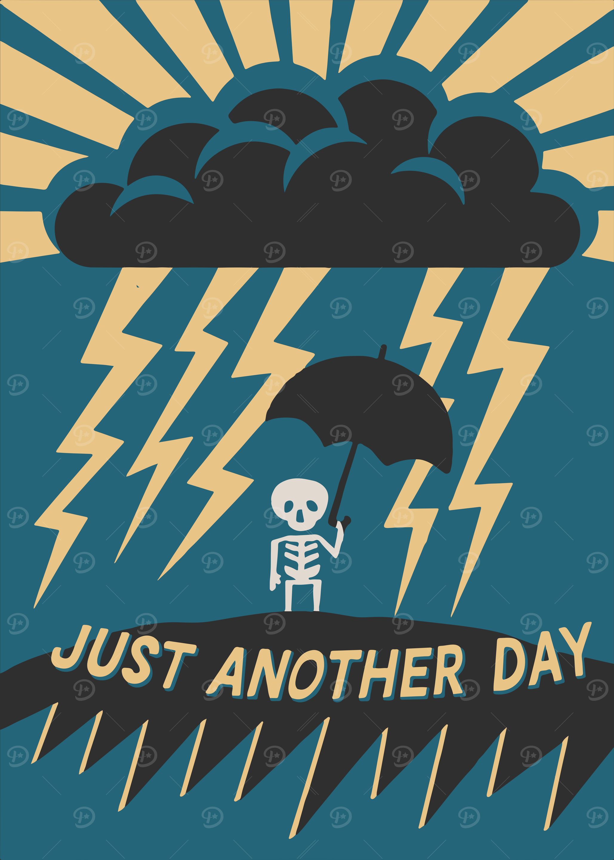 Funny Quirky Skeleton Rainy Day Storm Quote