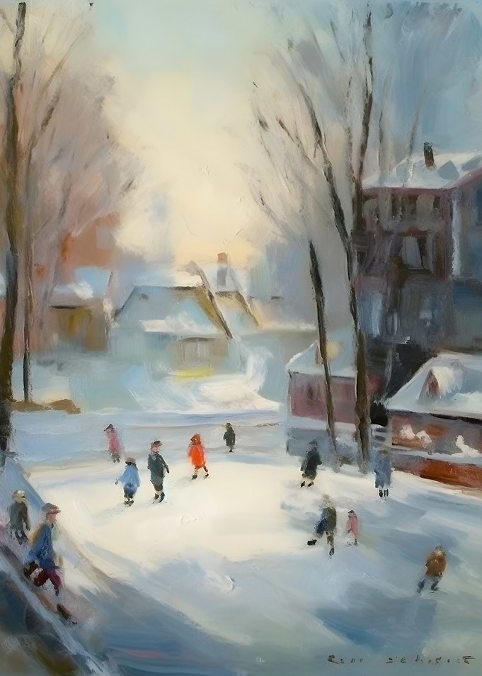 Winter Scene with Children Skating