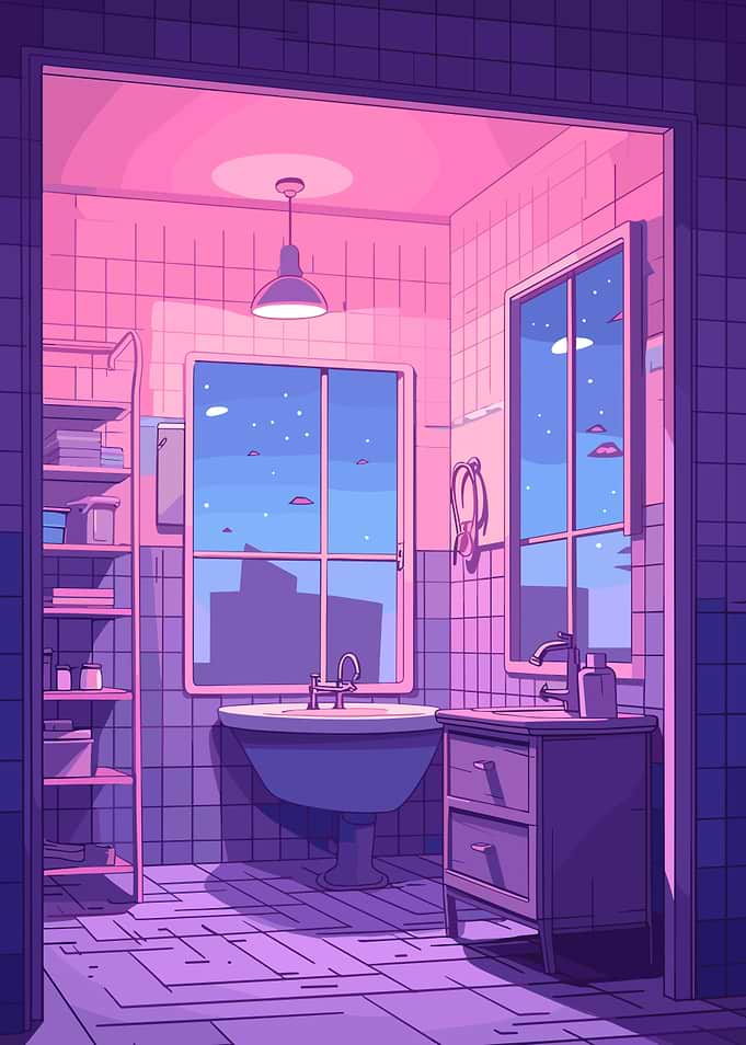 Nighttime Bathroom Illustration