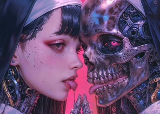 Cyberpunk Nun and Skull