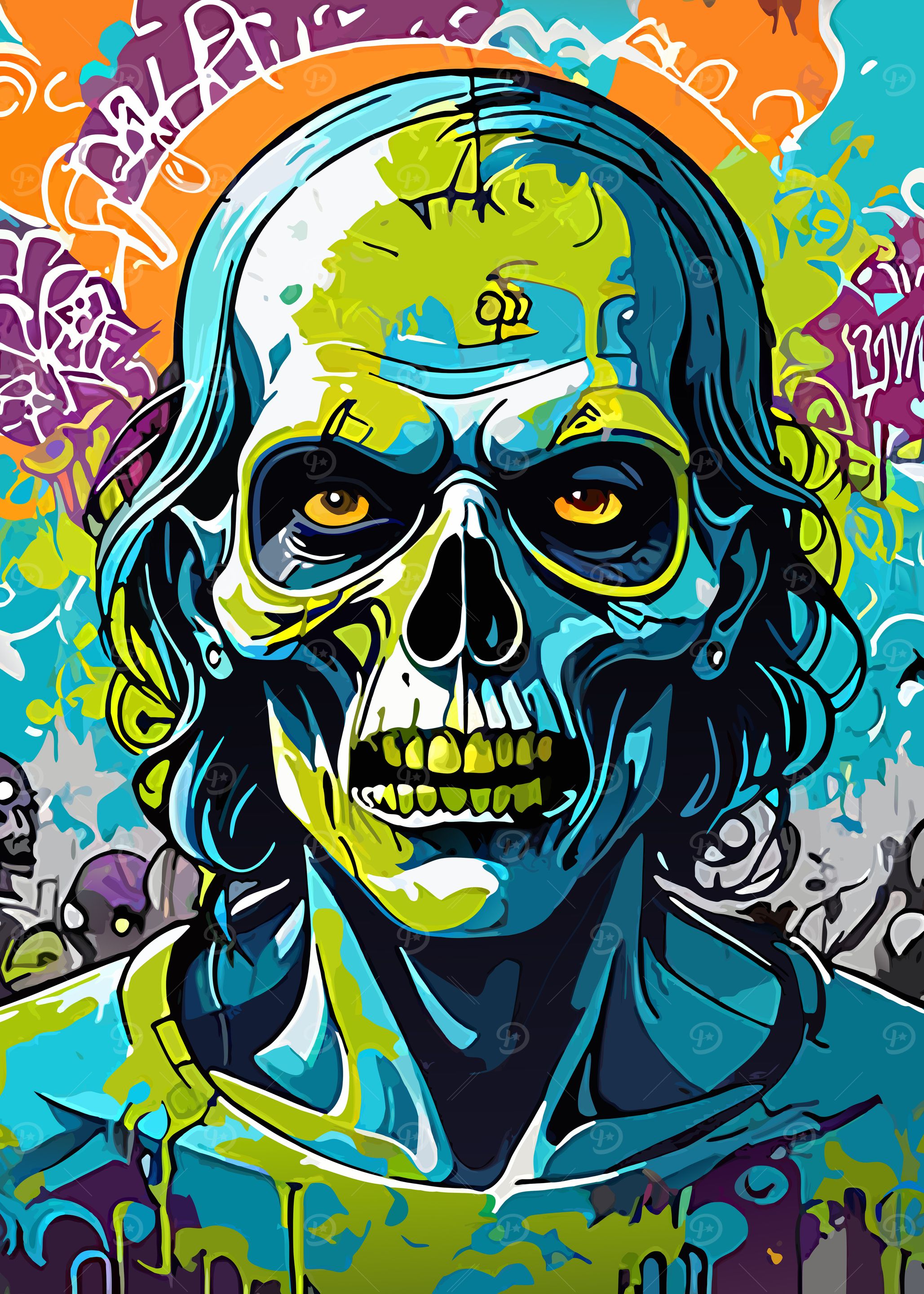 Zombie Skull Graffiti Art