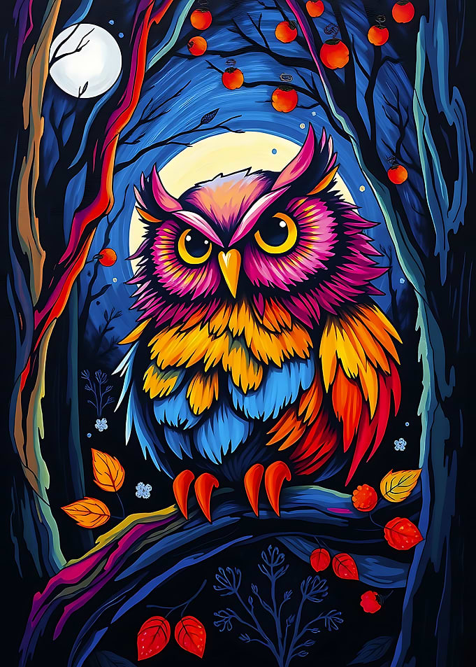 Psychedelic Owl in Forest