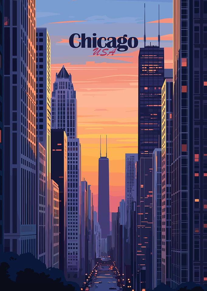 Chicago Skyline Sunset