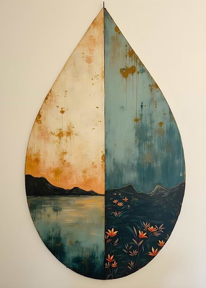 Wabi sabi Water Drop Landscape Painting