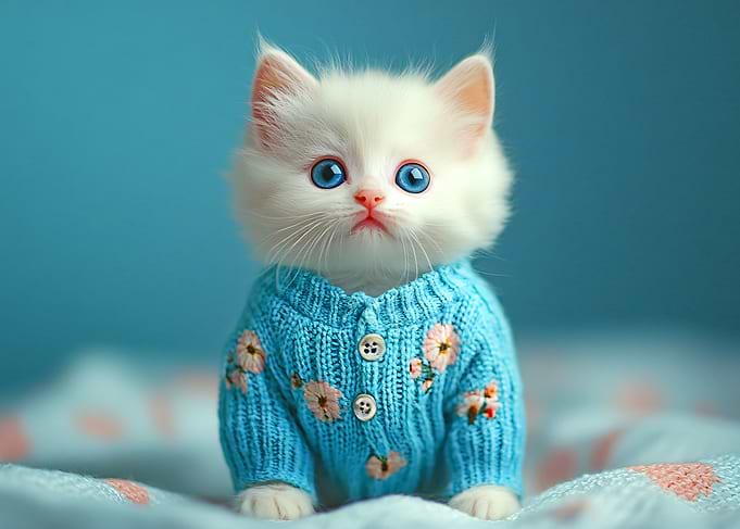 Cute Kitten in Blue Sweater