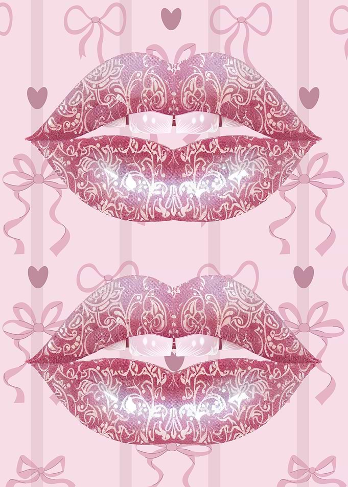 Dollette Lips with Pink Bows Background