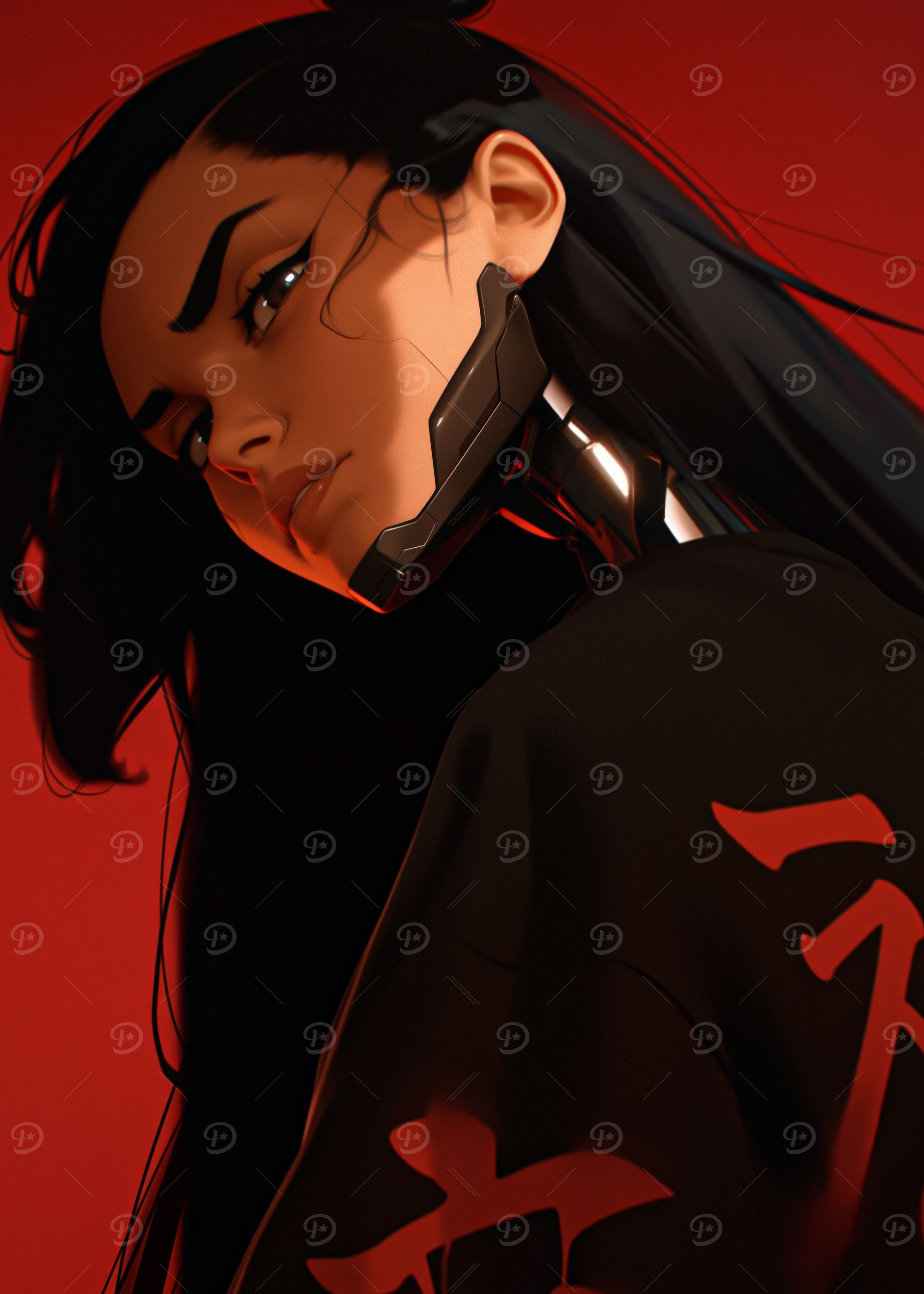 Cyberpunk Woman in Red