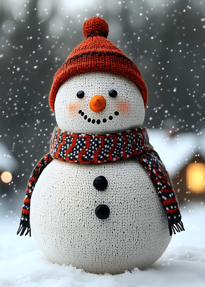 Knitted Snowman in Winter Christmas