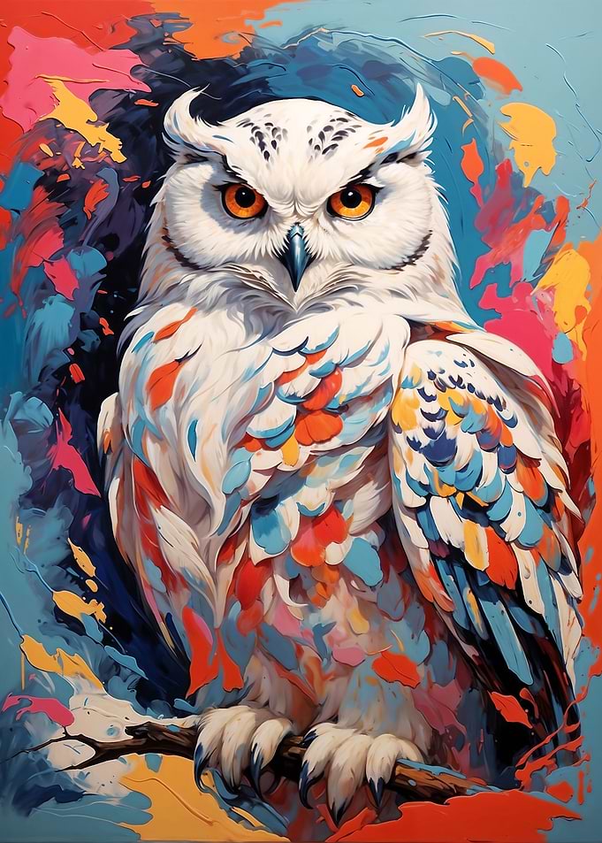 Snowy Owl Colorful Painting
