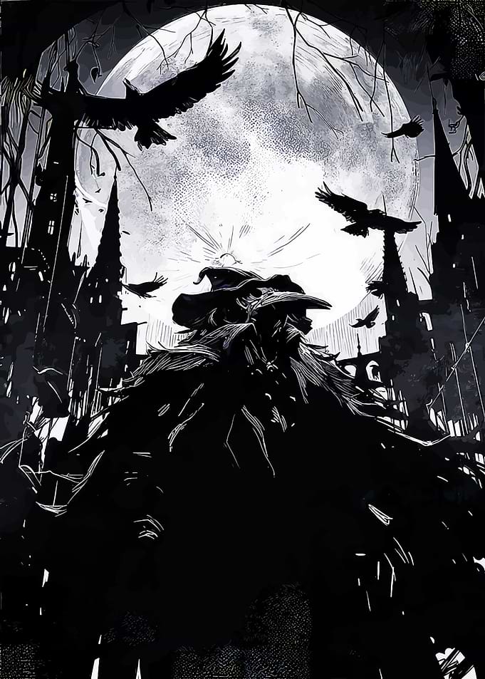 Dark Figure with Crows