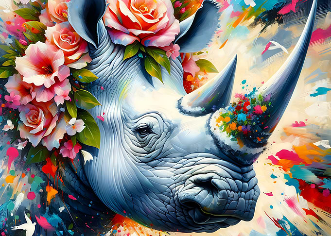 Acrylic Majestic Blossoming Rhino