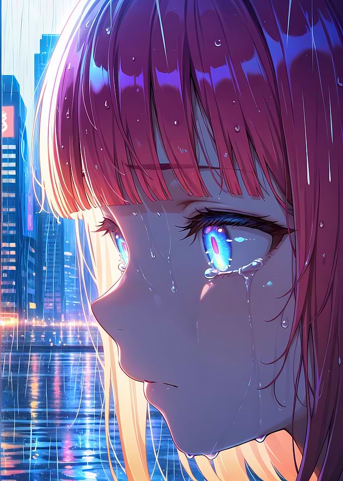 Anime Girl Crying in Rain