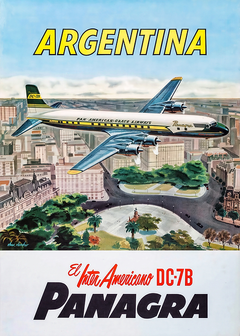 Panagra DC-7B Argentina — vintage travel poster on metal