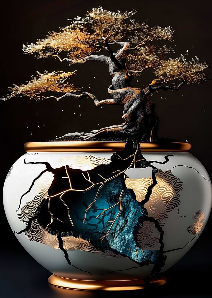 Bonsai Tree in Cracked Pot