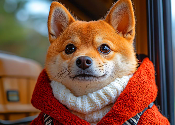 Cute Shiba Inu in Red Sweater