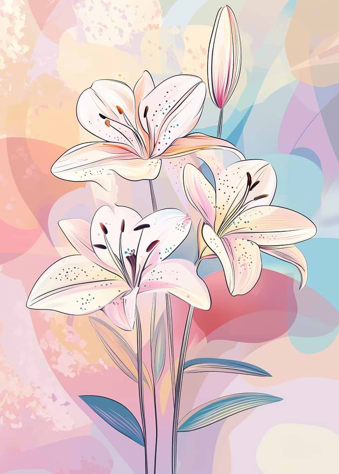 White Lilies on Abstract Background