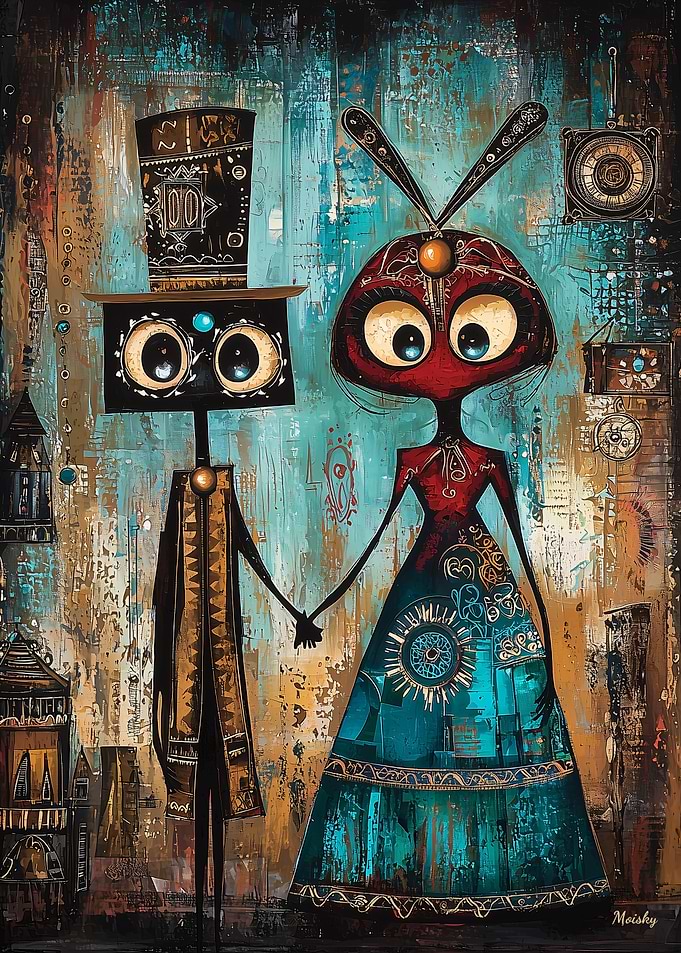 Circuit of Love: Whimsical Robot Couple