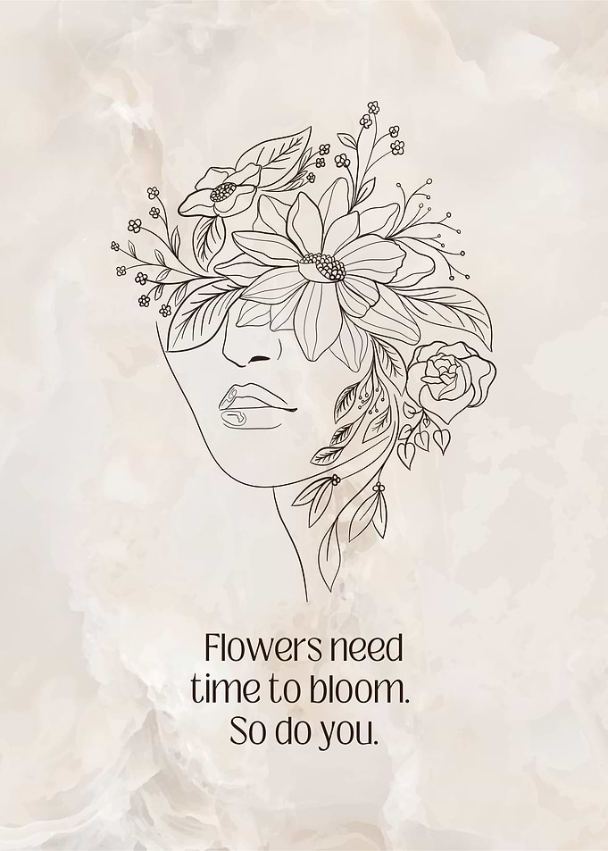 Floral Woman Line Art