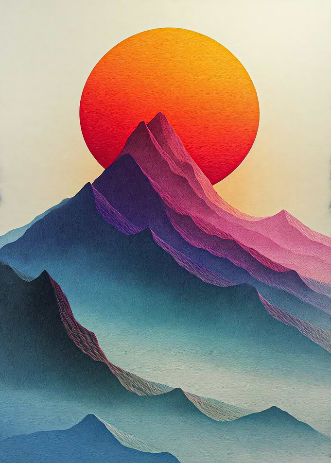 Minimalist Sunset Mountain Landscape