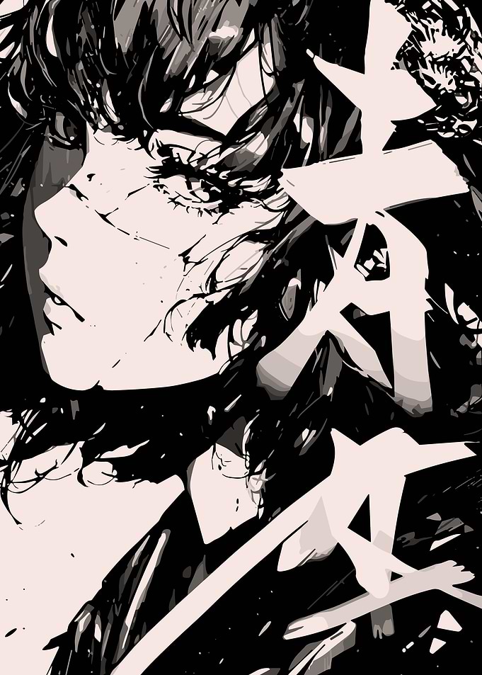 Anime Girl with Japanese Text