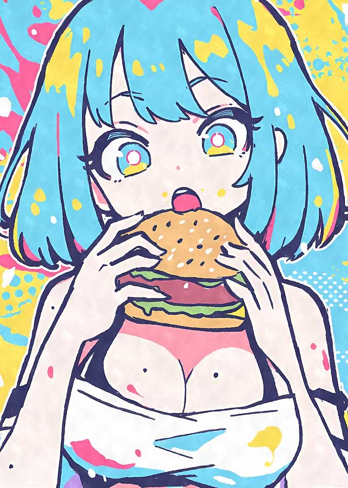 Anime Girl Eating Burger